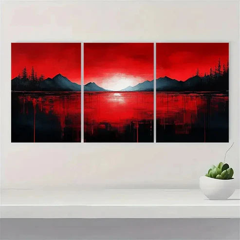 3pcs Black and White Painting Red R Wall Art Set Canvas Unframed - High Quality Print 100% Australian Made Wall Canvas
