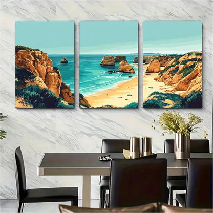 3pcs Portugal Beach Coastal European Metal Print Ready to Hang Art