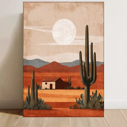 , Terracotta & Cactus Design Metal Print Ready to Hang