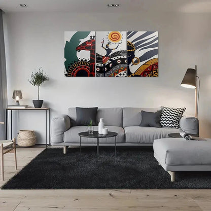 3pcs Abstract Figures in Vibrant Attire Metal Print Ready to Hang Art