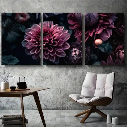3pcs Abstract Deep Purple Floral Metal Print Ready to Hang Art