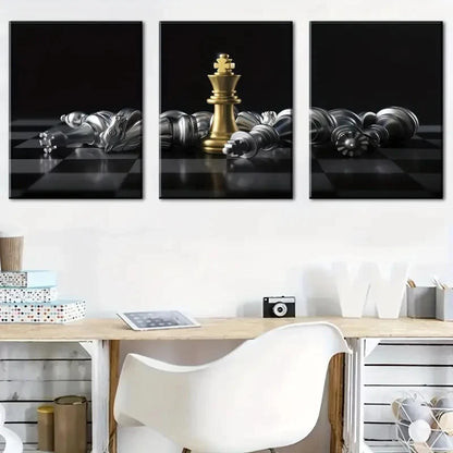 3pcs Featuring Chess And Board Games Perfect Wall Art Set Canvas Framed 40x60cm - High Quality Print 100% Australian Made Wall Canvas Ready to Hang
