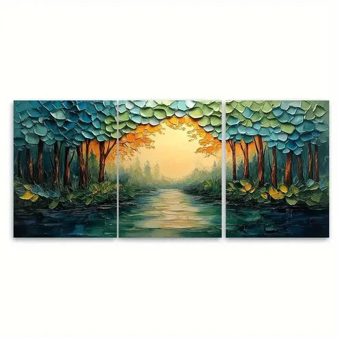 3pcs Abstract Green Forest Landscape Wall Art Set Canvas Unframed - High Quality Print 100% Australian Made Wall Canvas