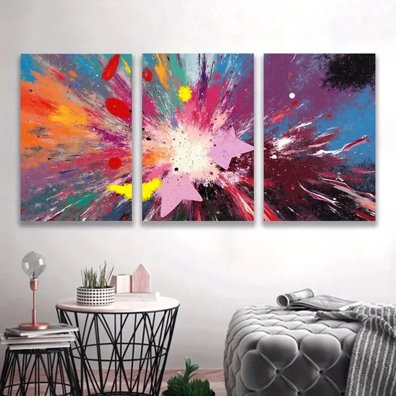 3pcs An Abstract Splatter Design Of Colors Wal1l Art Set Canvas Framed 40x60cm - High Quality Print 100% Australian Made Wall Canvas Ready to Hang