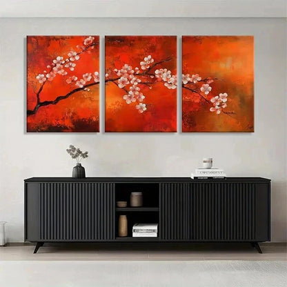 3pcs Red & Pink Flowering Cherry Tree Perfect Wall Art Set Canvas Framed 40x60cm - High Quality Print 100% Australian Made Wall Canvas Ready to Hang