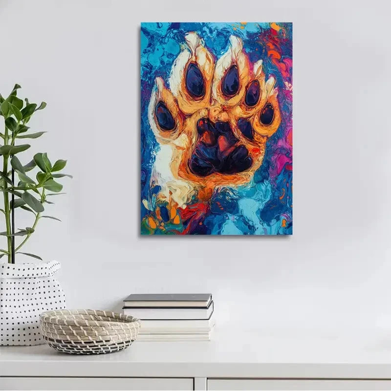 Vibrant Abstract Dog Paw Colorful Painting 40x60cm Metal Print Ready to Hang