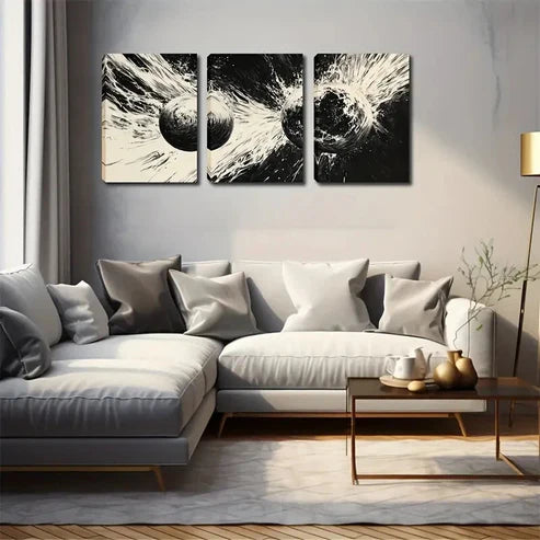 3pcs Abstract Glowing Spheres Triptych Wall Art Set Canvas Unframed - High Quality Print 100% Australian Made Wall Canvas