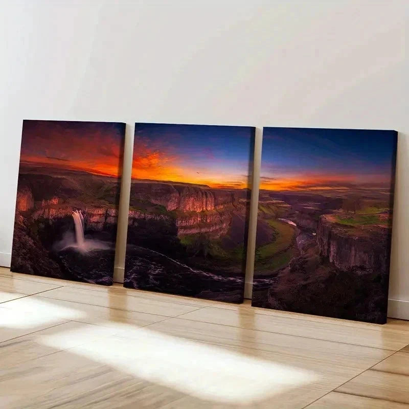 3pcs Waterfall On The Cliff Natural Wall Art Set Canvas Framed 40x60cm - High Quality Print 100% Australian Made Wall Canvas Ready to Hang