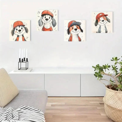 4pcs  Cute Dog Poster  Wall Art Canvas Framed