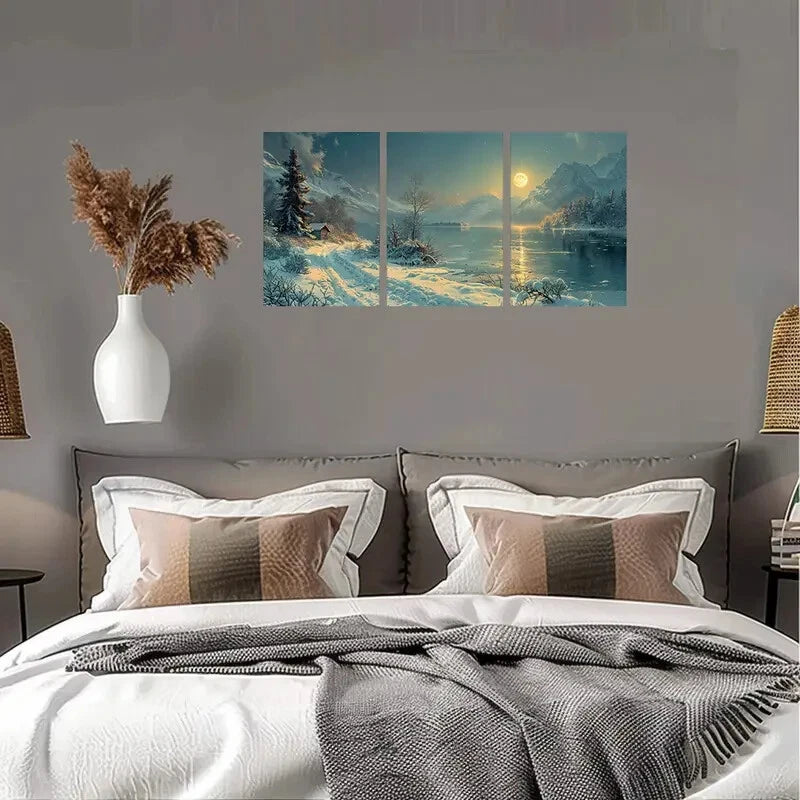 3pcs Tranquil Night Scene Moonlight Metal Print Ready to Hang Art