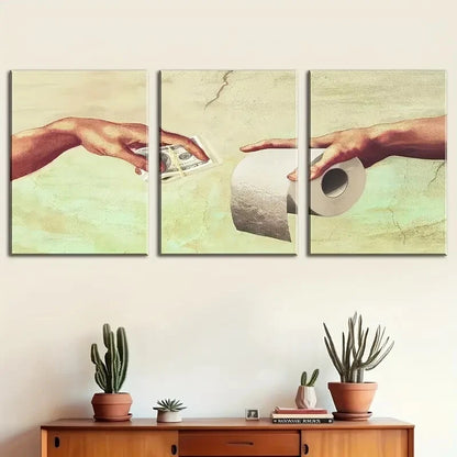 3pcs Humorous Modern Toilet Paper Metal Print Ready to Hang Art