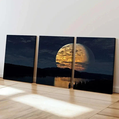 3pcs Night Scene Full Moon Modern Wall Art Set Canvas Framed 40x60cm - High Quality Print 100% Australian Made Wall Canvas Ready to Hang