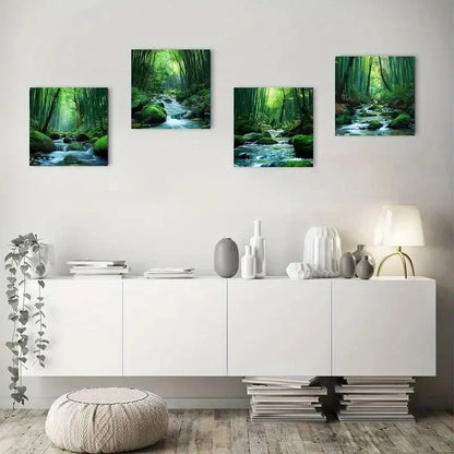 4pcs Abstract Bamboo river stone Wall Art Canvas Framed
