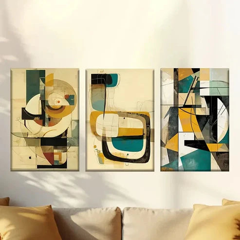 3pcs Yellow is for abstract shapes and lines Wall Art Set Canvas Unframed - High Quality Print 100% Australian Made Wall Canvas