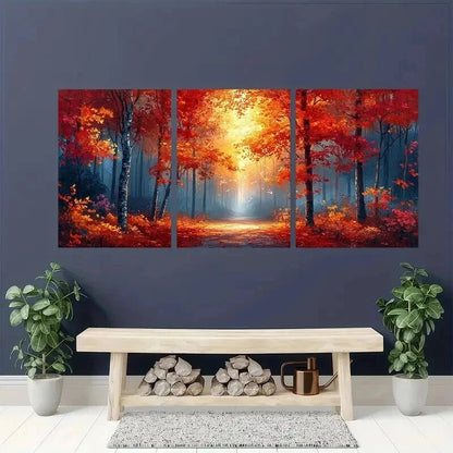 3pcs Warm Autumn Forest Orange & Red Trees Wall Art Set Canvas Framed 40x60cm - High Quality Print 100% Australian Made Wall Canvas Ready to Hang