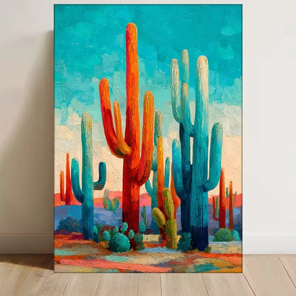 Southwest Desert Bold Saguaro Cactus Painting  60x90cm Metal Print Ready to Hang