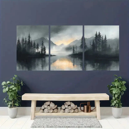3pcs Gray Watercolor Abstract Landscape Metal Print Ready to Hang Art
