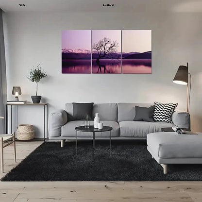 3pcs Purple Sunset Tranquil Lake Reflections Metal Print Ready to Hang Art