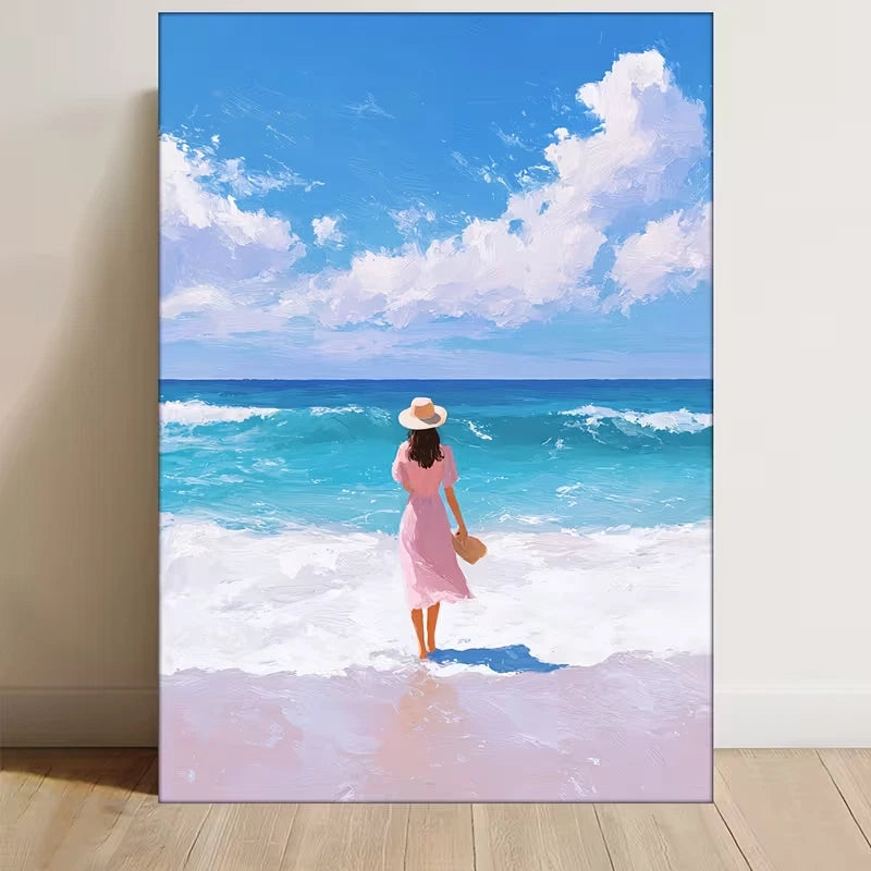 Serene Seascape, Pink Hues & Clouds 60x90cm Metal Print Ready to Hang