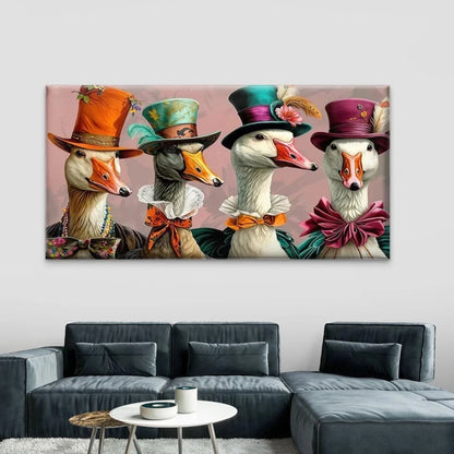 Geese in Colorful Hats & Bows Wall Art Canvas Office Home Room Framed 120x60cm