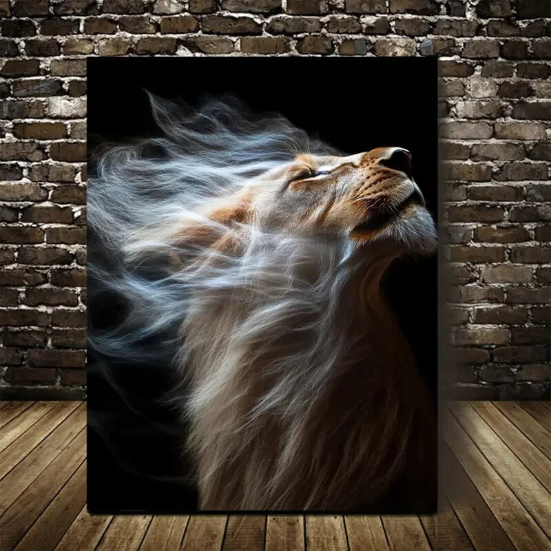 Beautiful Contemporary Abstract Lion Painting 40x60cm Metal Print Ready to Hang