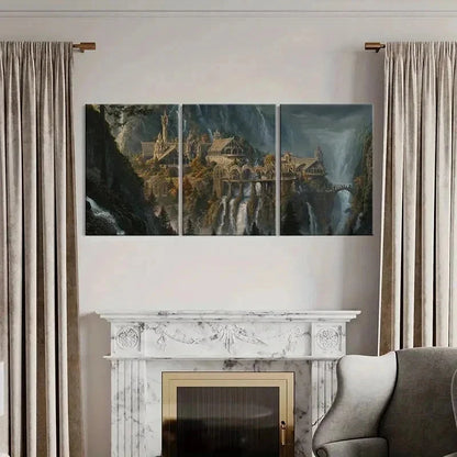 3pcs Retro Middle Earth Castle & Landscape Wall Art Set Canvas Framed 40x60cm - High Quality Print 100% Australian Made Wall Canvas Ready to Hang