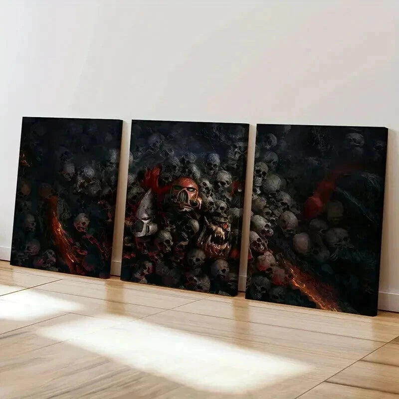 3pcs Fantasy Figures Skeletons Game Characters Wall Art Set Canvas Framed 40x60cm - High Quality Print 100% Australian Made Wall Canvas Ready to Hang