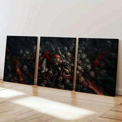3pcs Fantasy Figures Skeletons Game Characters Wall Art Set Canvas Framed 40x60cm - High Quality Print 100% Australian Made Wall Canvas Ready to Hang