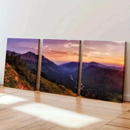 3pcs Valley Mountains and Sunset Modern Wall Art Set Canvas Framed 40x60cm - High Quality Print 100% Australian Made Wall Canvas Ready to Hang