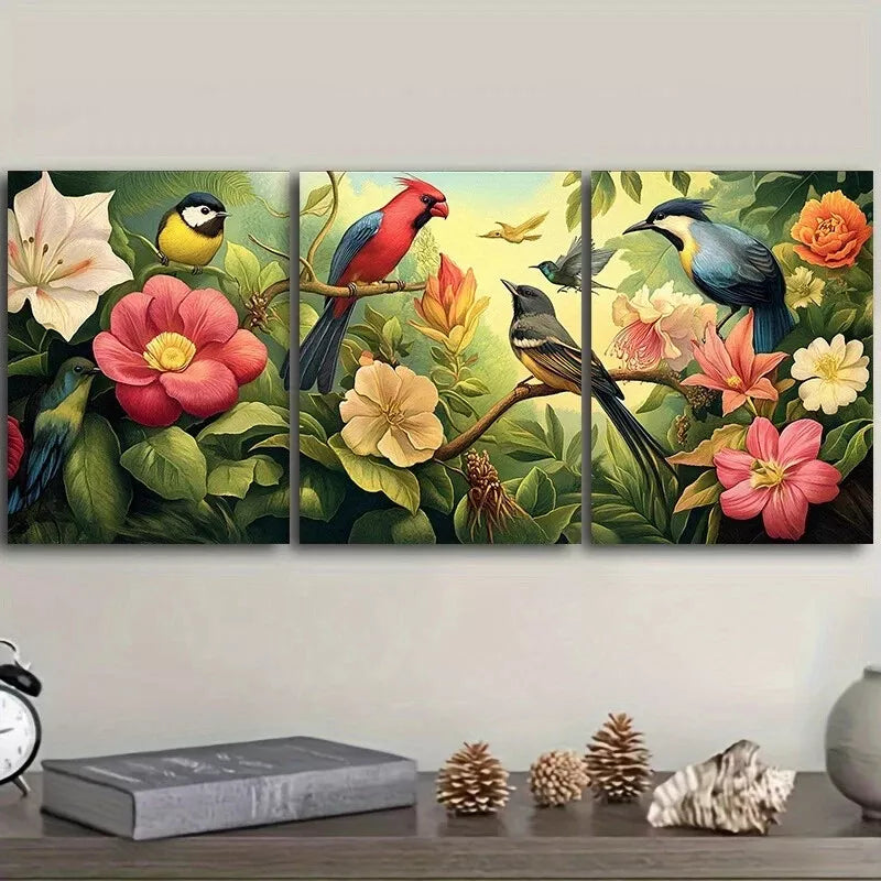 3pcs Birds And Flowers Floral  Wall Art Set Canvas Framed 40x60cm - High Quality Print 100% Australian Made Wall Canvas Ready to Hang