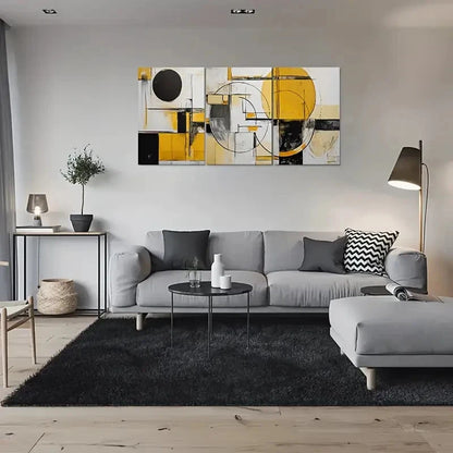 3pcs Geometric Yellow Black & White Metal Print Ready to Hang Art