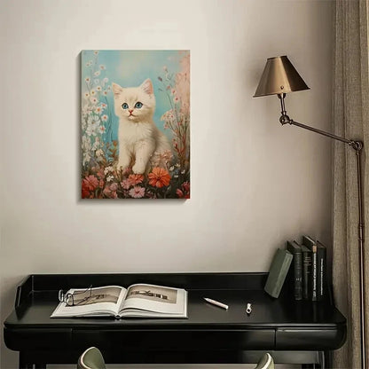 Cute Ragdoll Kitten with Flowers Painting 40x60cm Metal Print Ready to Hang