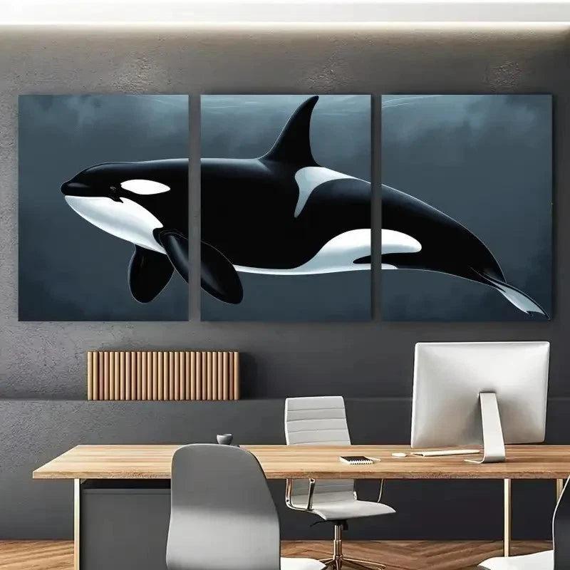 3pcs Orca Whale Wall Decorations Painting Metal Print Ready to Hang Art