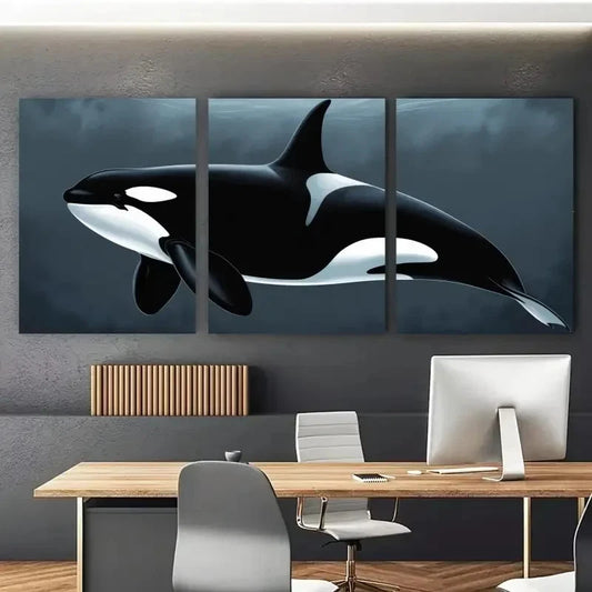 3pcs Orca Whale Wall Decorations Painting Metal Print Ready to Hang Art