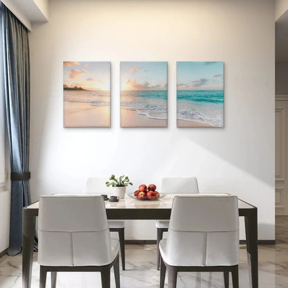 3pcs Serene Beach Sunset Horizon Wall Art Set Canvas Framed 50x70cm - High Quality Print 100% Australian Made Wall Canvas Ready to Hang