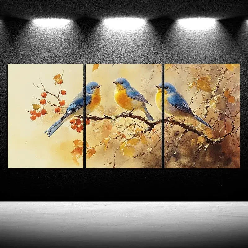 3pcs Bird on Branch Design Aesthetic Metal Print Ready to Hang Art