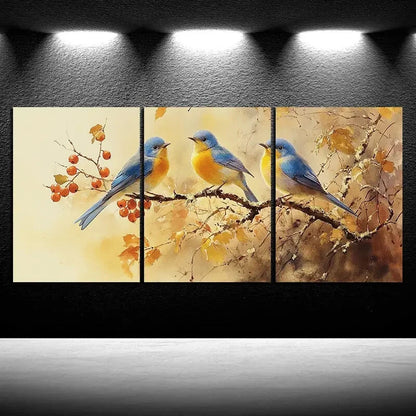 3pcs Bird on Branch Design Aesthetic Metal Print Ready to Hang Art