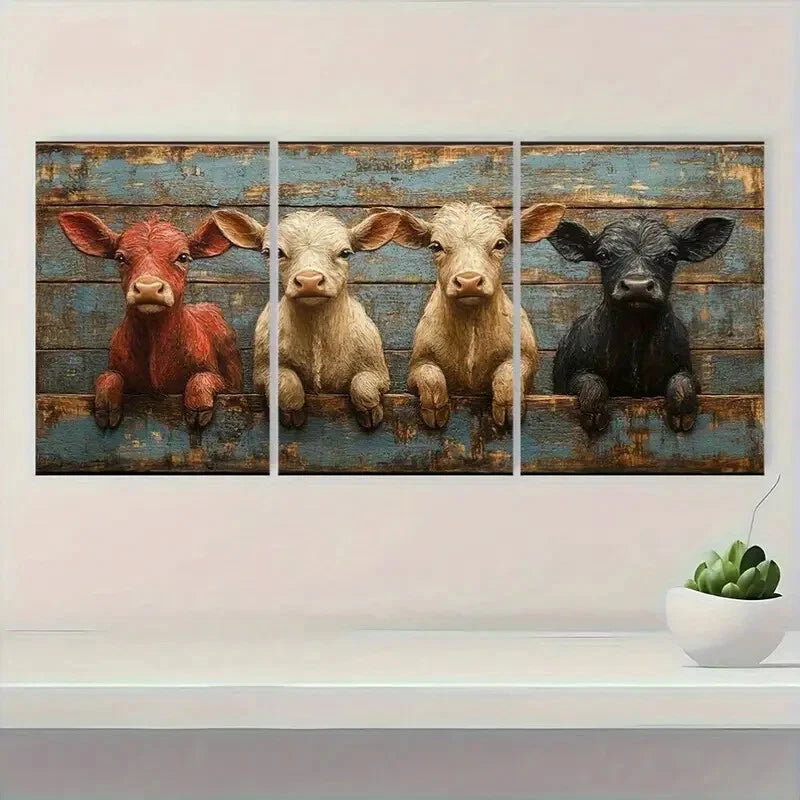 3pcs Rustic Farm Animal Modern Farmhouse Metal Print Ready to Hang Art