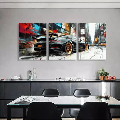 3pcs Sports Car Street Racing Vehicle Perfect Wall Art Set Canvas Framed 40x60cm - High Quality Print 100% Australian Made Wall Canvas Ready to Hang