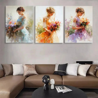 3pcs Elegant Flower Bright Bouquet Girl Perfect Wall Art Set Canvas Framed 40x60cm - High Quality Print 100% Australian Made Wall Canvas Ready to Hang