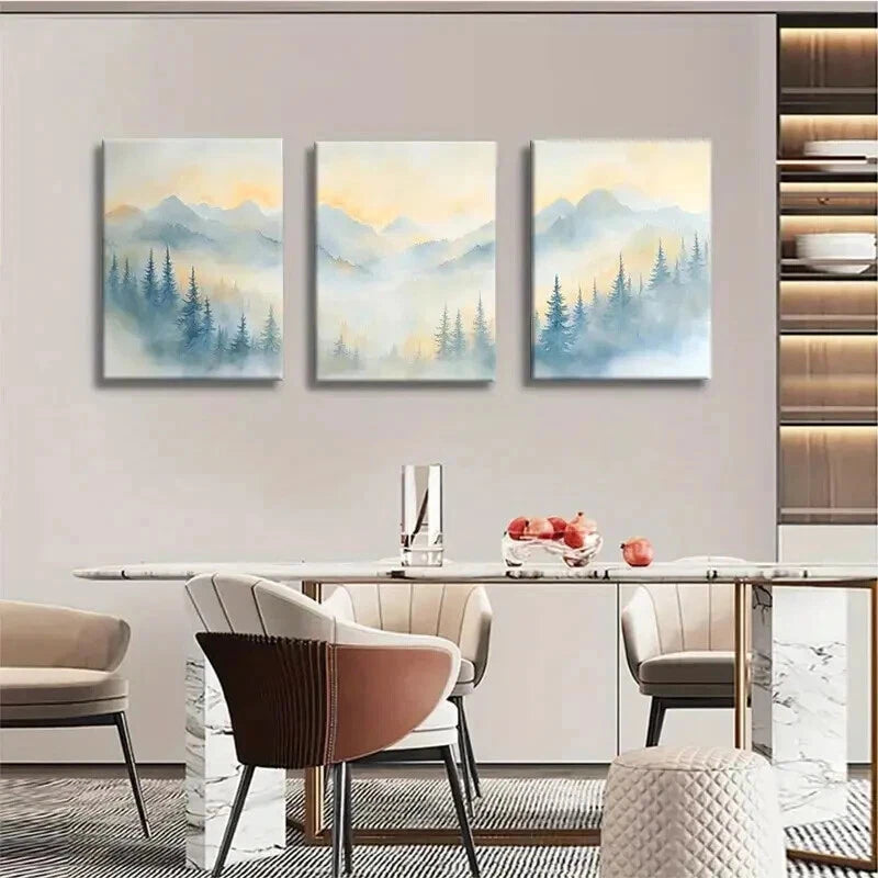 3pcs Misty Mountain Forest Sunrise Wall Art Set Canvas Framed 40x60cm - High Quality Print 100% Australian Made Wall Canvas Ready to Hang