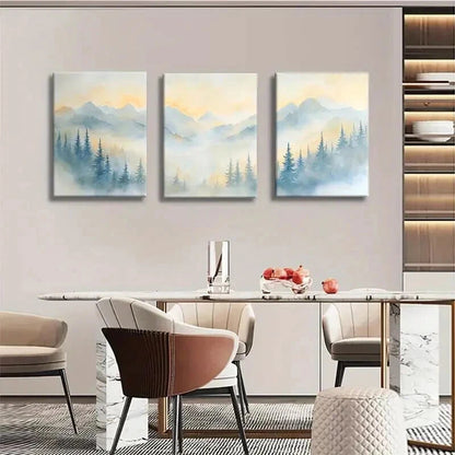 3pcs Misty Mountain Forest Sunrise Wall Art Set Canvas Framed 40x60cm - High Quality Print 100% Australian Made Wall Canvas Ready to Hang