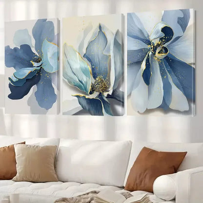 3pcs Blue Floral Canvas Wall Art Set Canvas Framed 60X90cm - High Quality Print 100% Australian Made Wall Canvas Ready to Hang