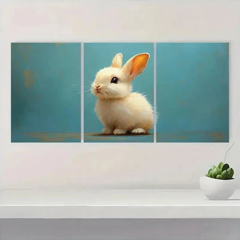 3pcs Adorable White Rabbit R Wall Art Set Canvas Unframed - High Quality Print 100% Australian Made Wall Canvas - Bella Home Decor