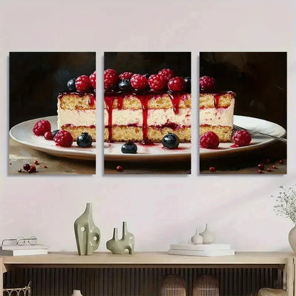 3pcs Cake Dessert Food Delicious Perfect Wall Art Set Canvas Framed 50x70cm - High Quality Print 100% Australian Made Wall Canvas Ready to Hang