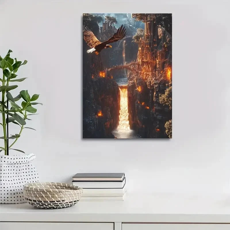 Steampunk Eagle & Waterfall Vibrant Eagle Painting  40x60cm Metal Print Ready to Hang