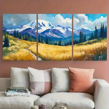 3pcs Mountain Landscape Meadow Scene Perfect Wall Art Set Canvas Framed 40x60cm - High Quality Print 100% Australian Made Wall Canvas Ready to Hang