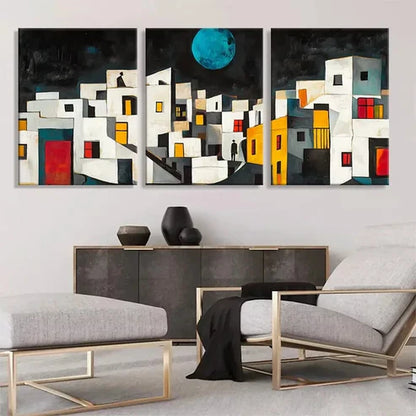 3pcs Abstract Geometric Cityscape Color Art Set Canvas Unframed - High Quality Print 100% Australian Made Wall Canvas