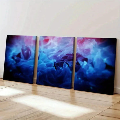 3pcs Abstract Psychedelic Aesthetic Blue Smoke Wall Art Set Canvas Framed 40x60cm - High Quality Print 100% Australian Made Wall Canvas Ready to Hang