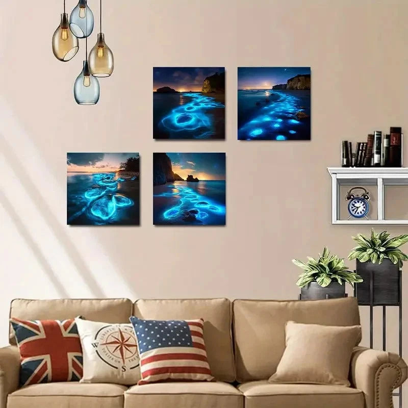 4pcs Chic Abstract Beach Scenery Wall Art Canvas Framed